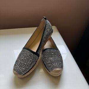 Stuart Weitzman Rockon Espadrilles Womens Designer Shoes Studded Size 8m Black